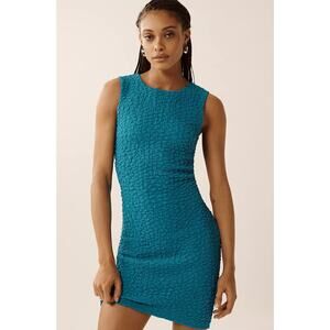 By Anthropologie Textured Stretch Sleeveless Mini Shift Dress Blue XL NWT $148